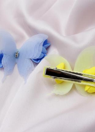 Заколки в волосся (пара) жовто-блакитні/чорні метелики, патріотичні об'ємні шпильки для волосся handmade3 фото