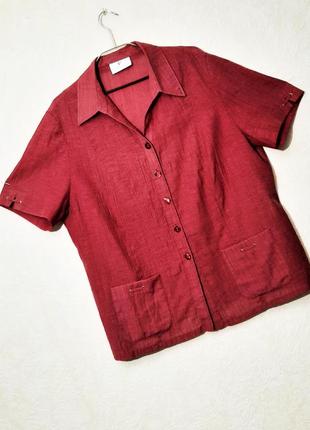 Frank walder блуза батал вишнёвая бордо большого размера с карманами рубашка жатка летняя женская2 фото