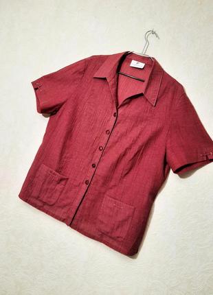 Frank walder блуза батал вишнёвая бордо большого размера с карманами рубашка жатка летняя женская3 фото