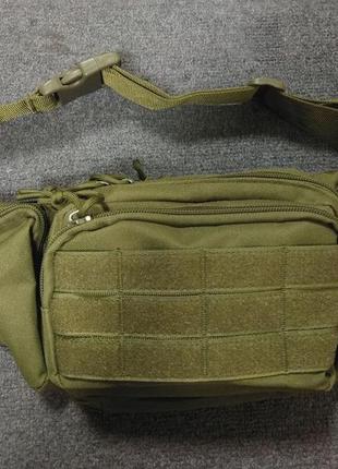 Тактическая нагрудная поясная сумка бананка на пояс из molle зеленая green.4 фото