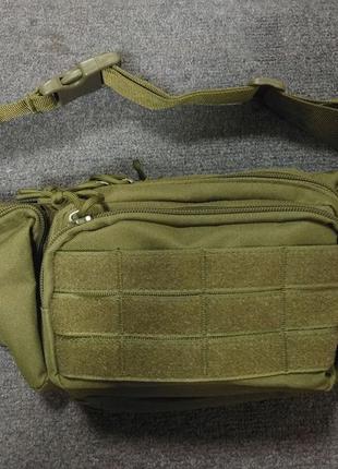 Тактическая нагрудная поясная сумка бананка на пояс из molle зеленая green.3 фото