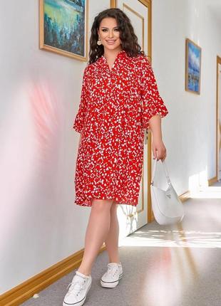 Женское платье свободного кроя до колена с модным цветочным принтом размеры 56-602 фото