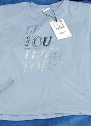 Дитяча футболка zara для дівчинки блакитна зі стразами розмір 140