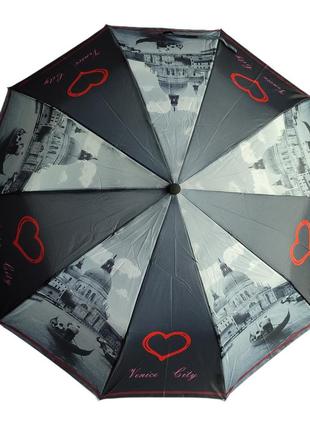 Жіноча парасолька black and grey venice напівавтомат з містами 247/4
