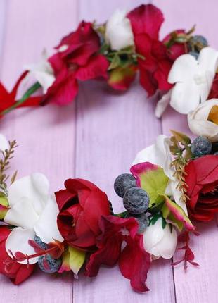 Веночек для свадьбы, фотосессии в бордово-марсаловом цвете6 фото
