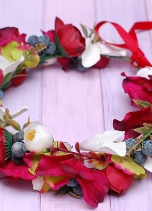 Веночек для свадьбы, фотосессии в бордово-марсаловом цвете5 фото