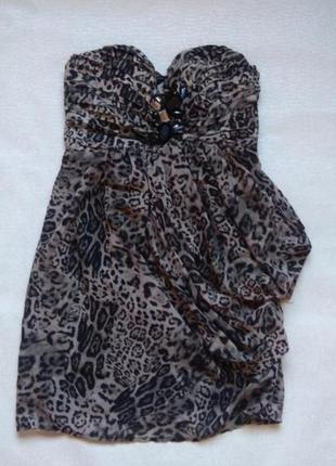 Коротка шифонова леопардова святкова сукня бандо
