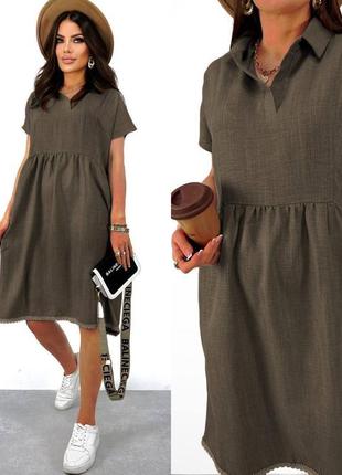 Стильна жіноча сукня, льон, 46-60 розміри3 фото