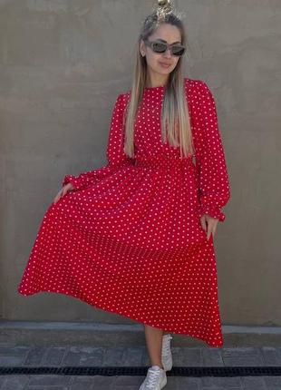 Платье миди в горох горошек красная красивая принт3 фото