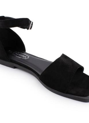 Стильные черные замшевые босоножки сандалии низкий ход без каблука с закрытой пяткой ремешком модные4 фото