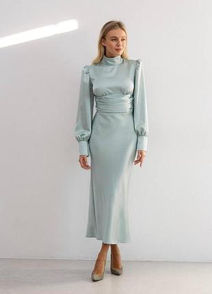 Платье миди шелк италия голая спина черная оливка мята белый беж