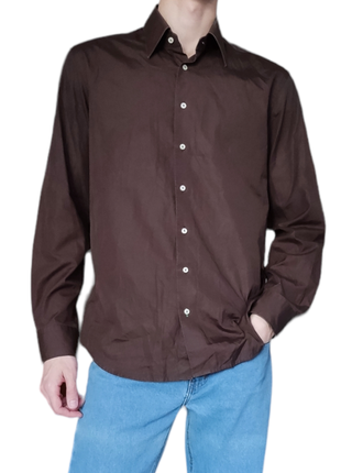 Однотонная рубашка tommy hilfiger коричневая оригинал