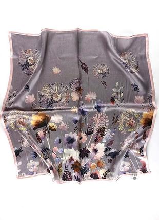Маленький шелковый платок 53*53 100% шелк натуральный с цветами одуванчиками новый1 фото