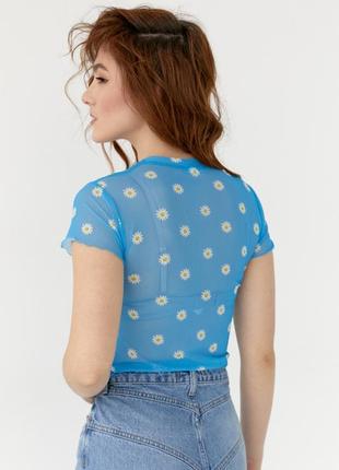 Жіноча топ-футболка із сітки блакитний4 фото