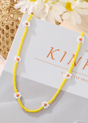 Чокер из бисера ромашки яркое ожерелье бисер5 фото