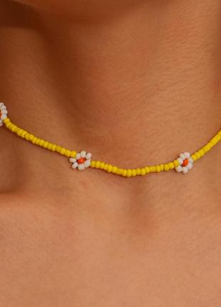 Чокер из бисера ромашки яркое ожерелье бисер6 фото