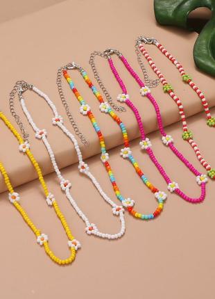 Чокер из бисера ромашки яркое ожерелье бисер9 фото