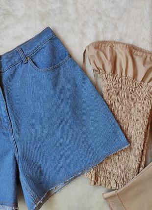 Блакитні джинсові короткі шорти широкі оверсайз висока талія посадка бойфренд батал3 фото