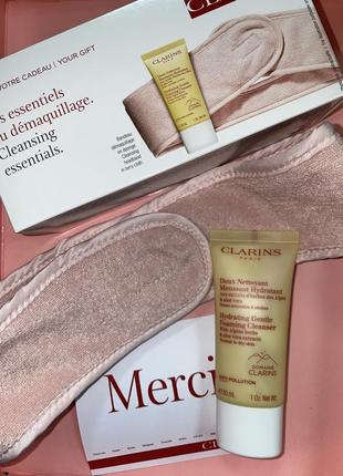 Крутой набор clarins пенка для умывания и косметическая повязка на голову 😍