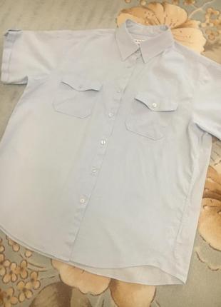 Burton нежно голубая рубашка  лен/хлопок с 2 карманами6 фото