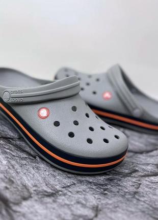 Мужские кроксы сабо crocs crocband light grey/navy original