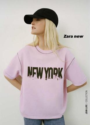 Футболка zara рожева надпис new york