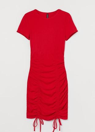 Гарна сукня червона в рубчик сборка h&m