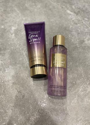 Набір victoria’s secret love spell shimmer лосьон міст спрей вікторія сікрет з блискітками косметика vs