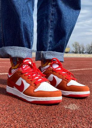 Nike sb dunk low white orange1 фото