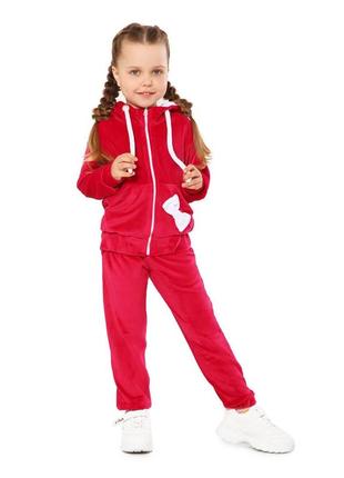 Костюм — двійка дитячий спортивний велюровий малиновий худі на блискавці та штани на подарунок для дівчинки1 фото