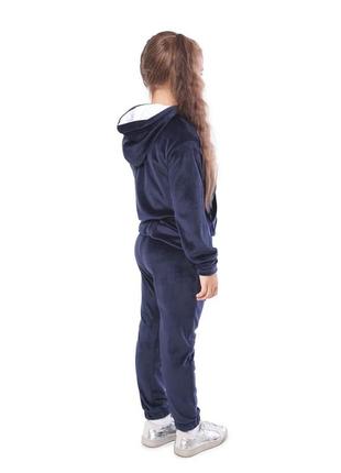 Костюм — двійка дитячий спортивний велюровий малиновий худі на блискавці та штани синій для дівчинки4 фото