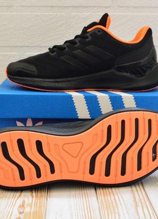 Мужские кроссовки черные с оранжевой сеткой адедас adidas деми, демисезонные осенние, веснушки, летние (на осень,весная,лето 2023-2024)7 фото