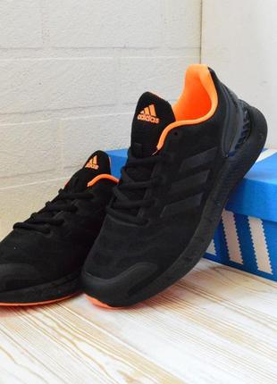 Чоловічі кросівки чорні з помаранчевим сітка адідас adidas демі,демісезонні осінні,весняні,літні (на осінь,весна,літо 2023-2024)