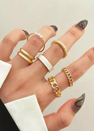 Набор колец модние стильные трендовые кольца колечка в стиле бохо винтажние кольца с жемчугом фланговые кольц винтажние кольца а4 фото