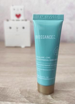 Легкий солнцезащитный крем лица biossance squalane + zinc sheer mineral sunscreen spf 30 pa+++7 фото