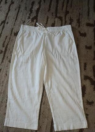 Білі, льоняні штани, голджі з кишенями на гумці