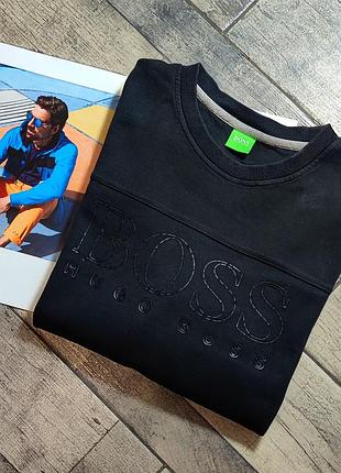 Мужская модная хлопковая кофта реглан hugo boss в черном цвете с принтом размер м