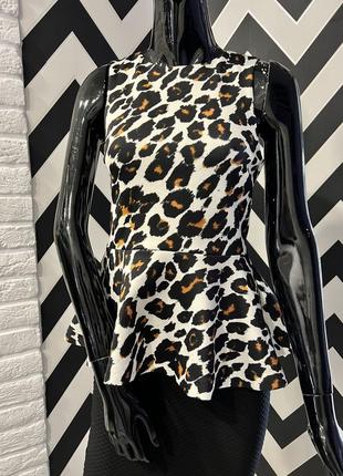 Леопардова блуза з баскою2 фото