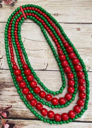 Красно-зеленое ожерелье, ручная работа