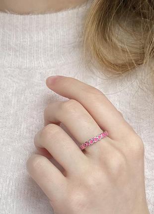 Розовое тонкое кольцо с сердечками6 фото