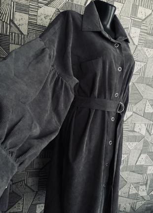 Фактурный вельветовый серый кардиган- рубашка oversize с рукавами буф.8 фото