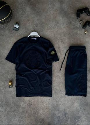 Костюм мужской базовый футболка шорты stone island синий комплект мужской футболка шорти стон синій