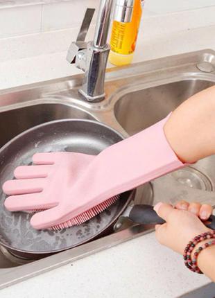 Силіконові рукавички magic silicone gloves pink для прибирання чистки миття посуду для будинку5 фото