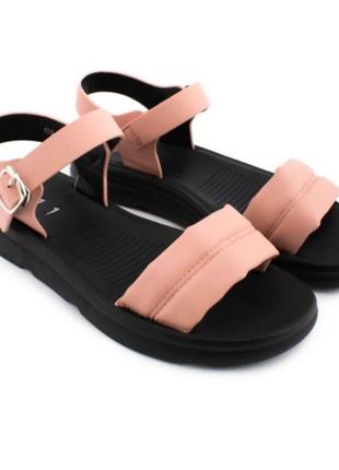 Стильные розовые босоножки сандалии низкий ход без каблука на липучке3 фото