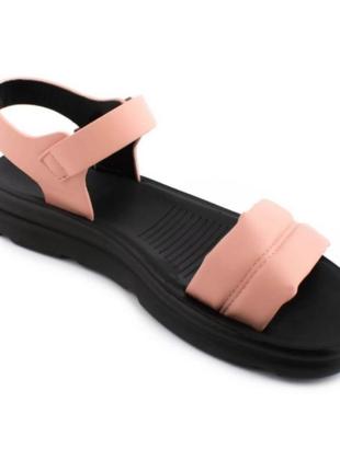 Стильные розовые босоножки сандалии низкий ход без каблука на липучке4 фото