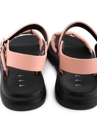 Стильные розовые босоножки сандалии низкий ход без каблука на липучке5 фото