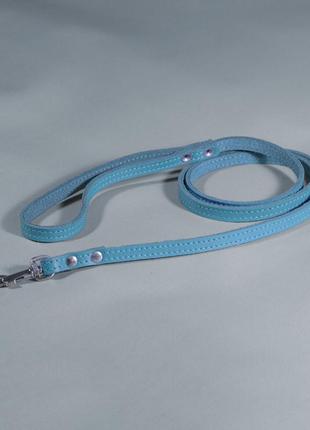 Поводок для собак и котов кожаный "весна" длина 1.2 м ширина 10 мм. голубой