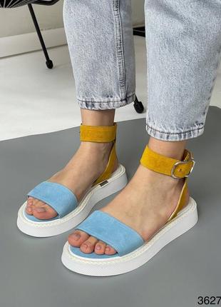 Босоніжки замшеві жіночі патріотичні сандалі