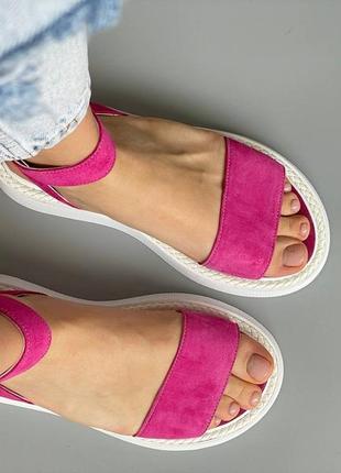 Босоножки женские замшевые розовые сандали6 фото