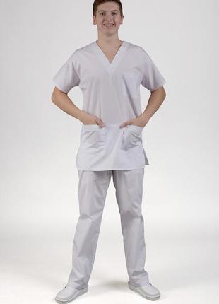 Костюм медичний чоловічий профмода "модель 02" білий костюм сумішева 42 -170 35% бавовна*65% поліестер
